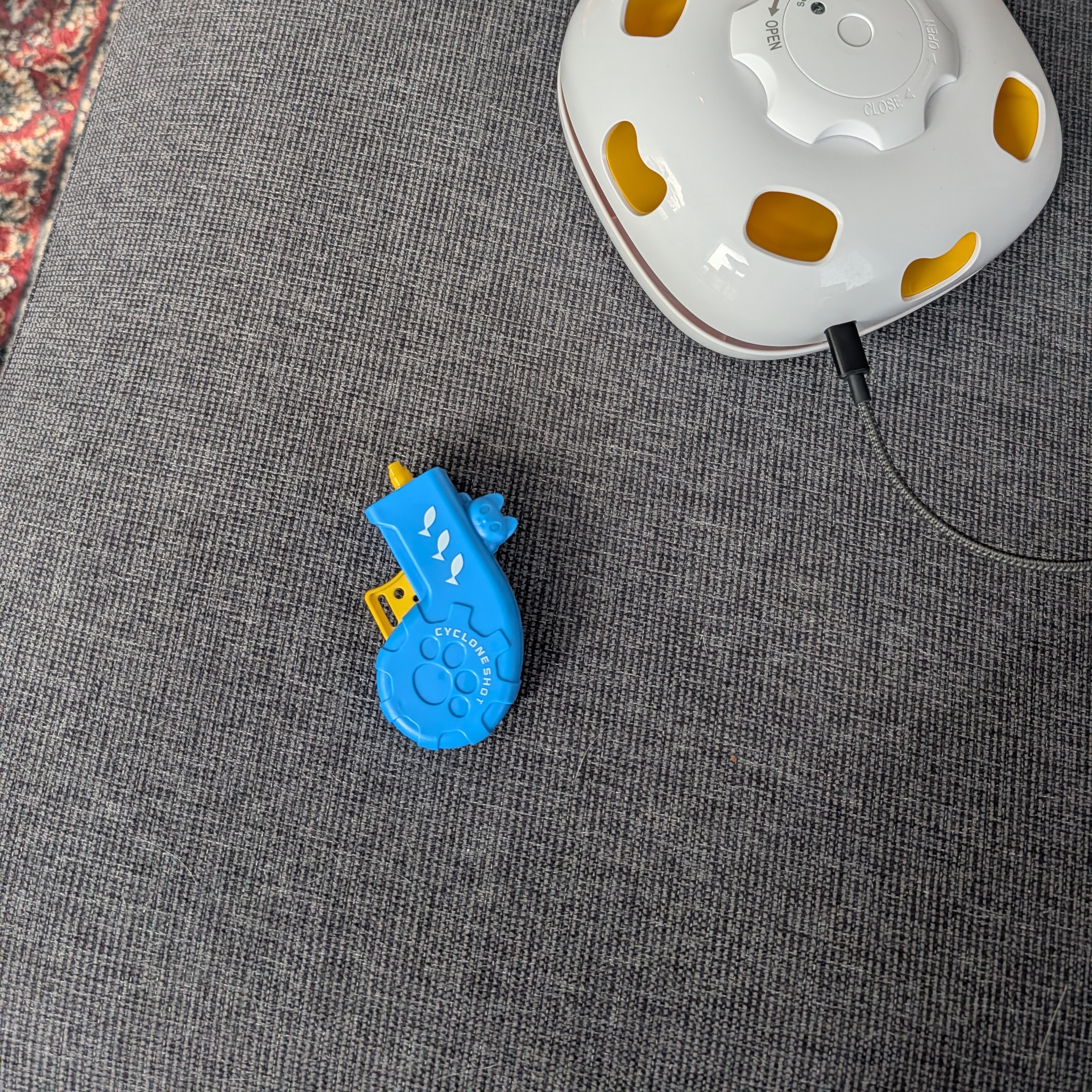 Recently, my sister got this gun cat toy that shoots propellers. it reminded me a lot of toys that I wasn't permitted to have when I was younger since my grandma wouldn't allow me, as it was too dangerous to use. I've been playing with it a lot, not just by myself, but with my two cats. They cboth come running when I begin to wind it up, sometimes chirping at me to launch the toy.<br><audio controls src='Noises/Toy hitting the wall.m4a'></audio>